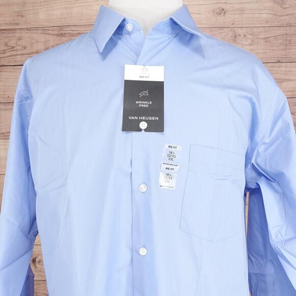 Van Heusen Shirt Mens 18.5 32/33 2XL Cameo Blue Big Fit Wrinkle Free Dress Solid - Picture 1 of 13